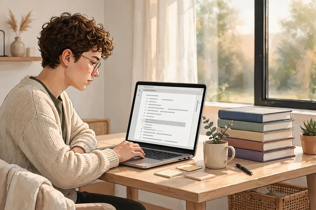 Student formatting an APA reference list on a laptop with psychology books nearby